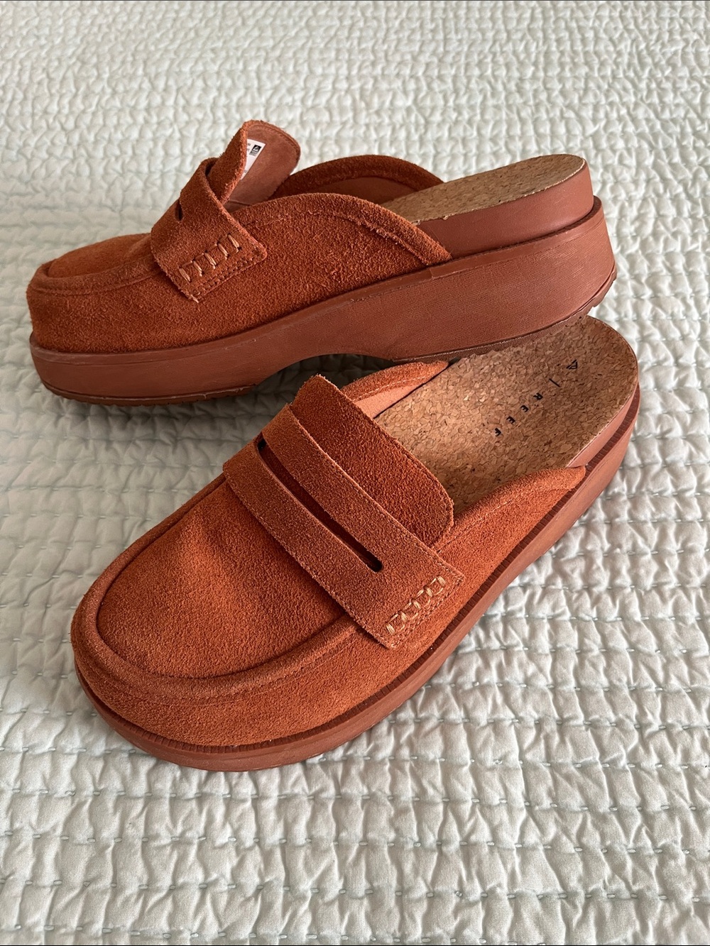 Suede Platform Mule Loafers in Rust